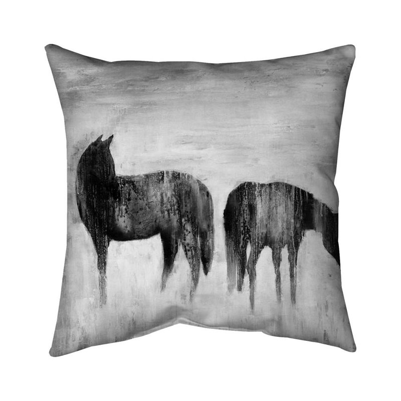 Horses silhouettes in the mist - 20"x20" Throw pillow - Poly twill - Print on demand