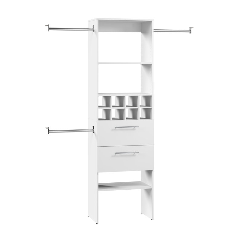 Organisateur de placard Carina 24W avec tringles à vêtements, tiroirs et casiers