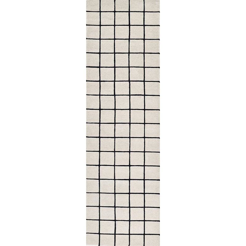 Montara Form Hand Tufted Wool Geometric Ivory Area Rug, Runner 2'3" x 8'