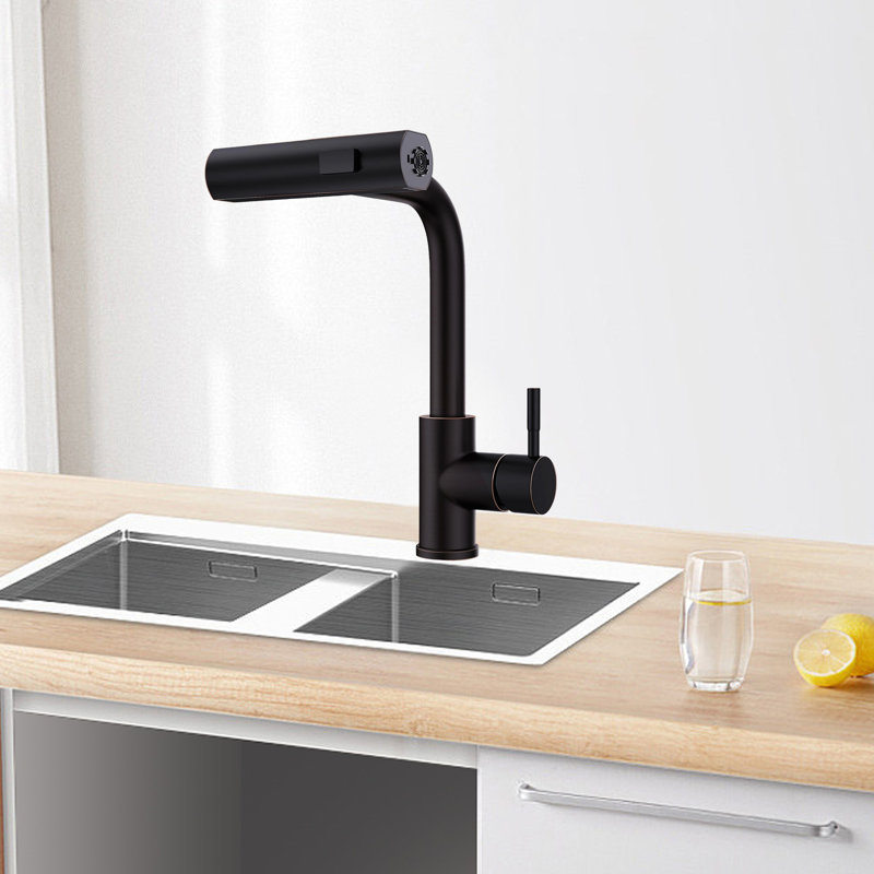 Robinets de cuisine avec pulvérisateurs rétractables Robinets d'évier avec robinets à poignée simple, Bronze frotté à l'huile