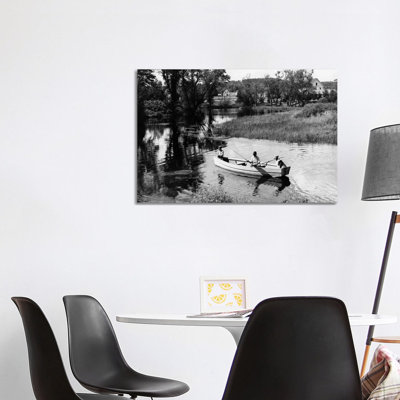 1930S-1940S Pair of Boys in Rowboat with Collie Fishing in Farm Area 1 Piece Wrapped Canvas Wall Art
