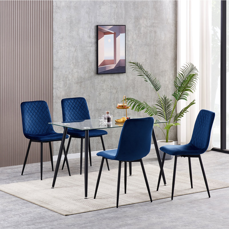 Upholstered Dining Chair, Royal Blue, 4