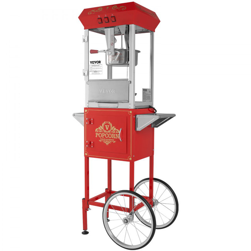 VEVOR 8 oz. Popcorn Machine with Cart in Red Color