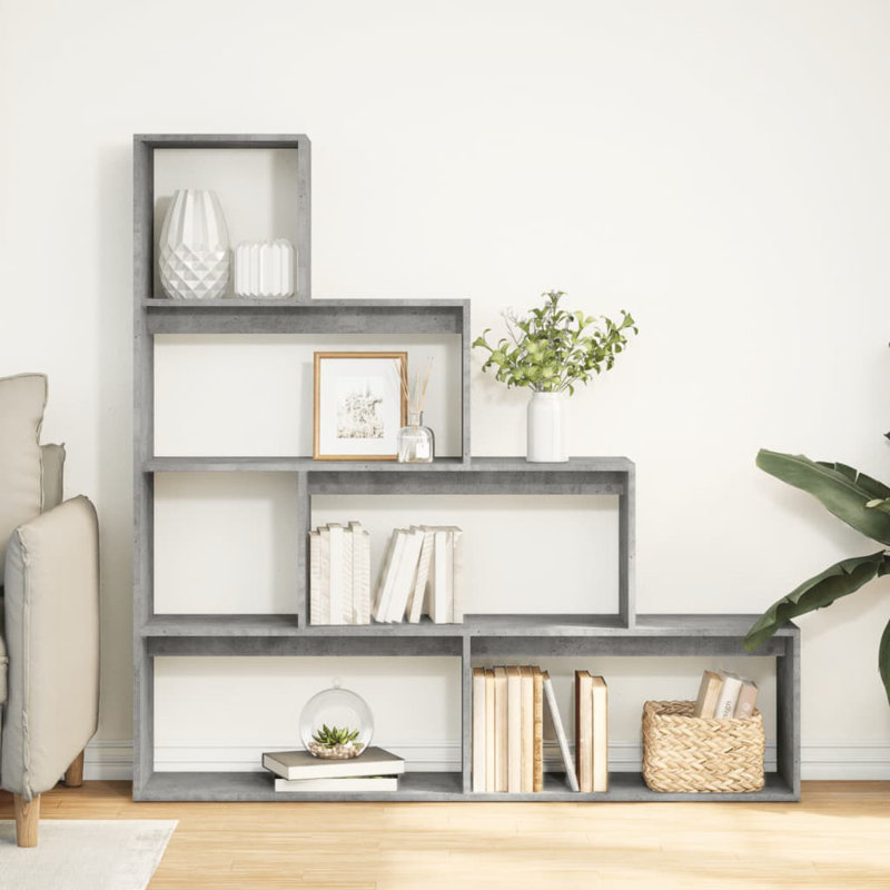 Andreca Bookcase, (4 Shelves) 143.5cm H x 143.5cm W x 29cm D, Concrete Grey