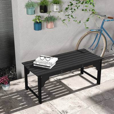 Banc de jardin en bois à dossier sans dossier avec banc à lattes en noir. Pour la piscine, la cour. Deux, esthétique rustique. . Facile à assembler. Capacité de 550 lb Extérieur 45,25 po x l 19,75 po x H 17,75 po