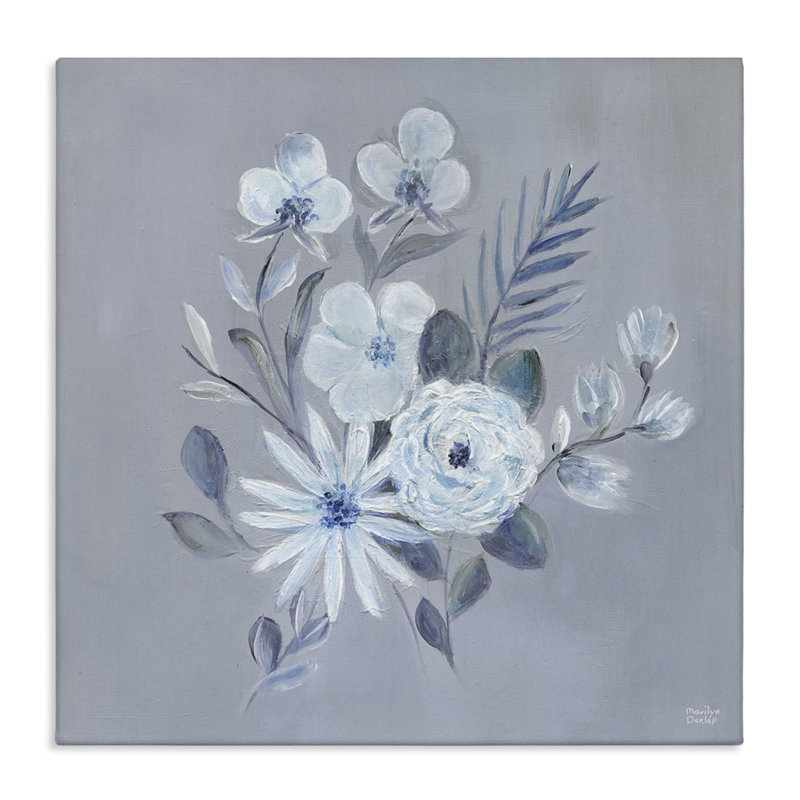 Toile à motif floral bleu, design par Marilyn Dunlap, H 17 po x l 17 po