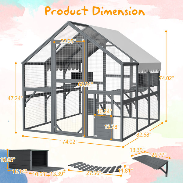 Archie & Oscar™ Cat Run Large Outdoor Enclosure, Wooden Catio Kitty ...