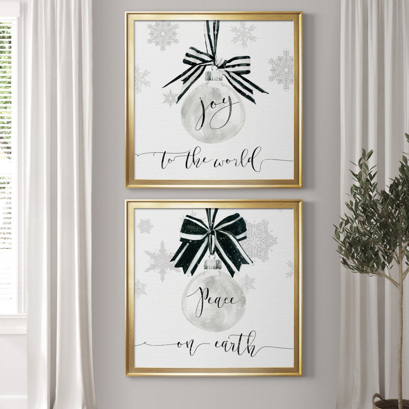 " Joy Ornament " 2 - Pieces, Gold Framed Canvas, No Mat, 34.5" H x 34.5" W x 1" D