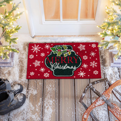 Merry Christmas Floral Pattern Coir Mat