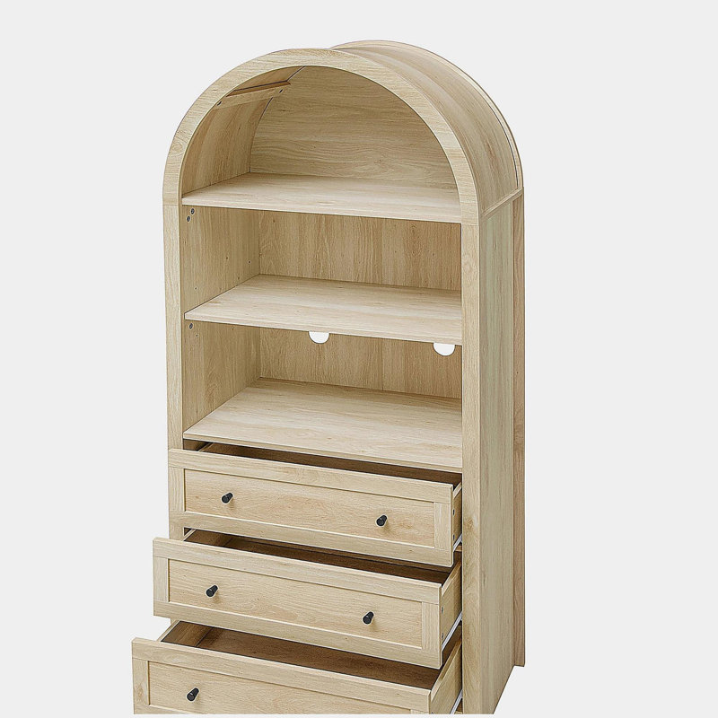 Modern Farmhouse Wood Kitchen Storage Cabinet, Arched Storage Display Cabinet with Adjustable Shelves, Versatile Cupboard Kitchen Pantry