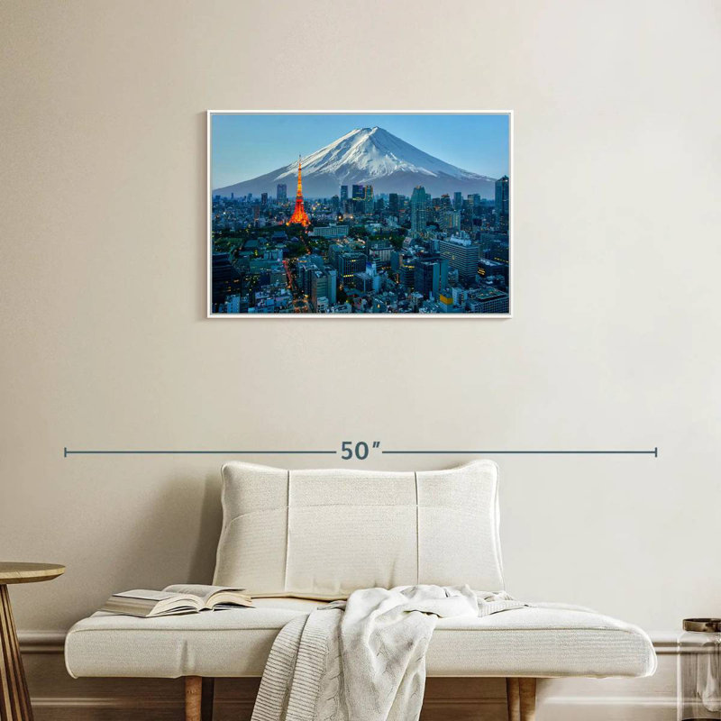 Mont Fuji, paysage urbain de Tokyo, Cadre flottant blanc, 31 po x 21 po