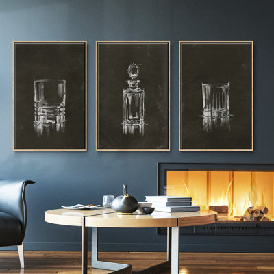 Ensemble de 3 pièces cristal Barware V encadré sur toile