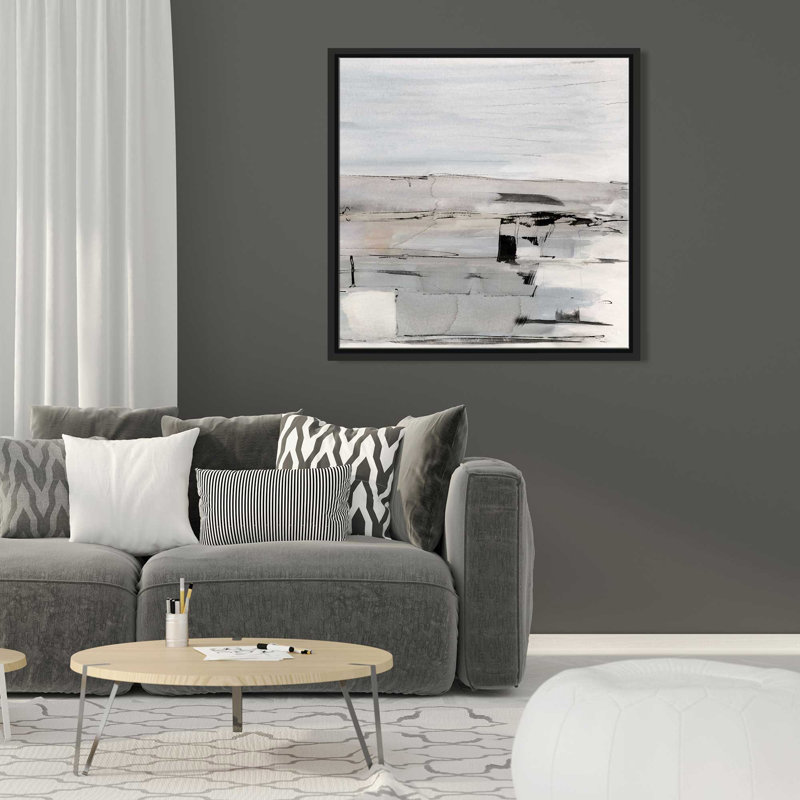 «Faraway Field» par Susan Jill - Peinture, L 39,5 po x H 39,5 po, Cadre noir