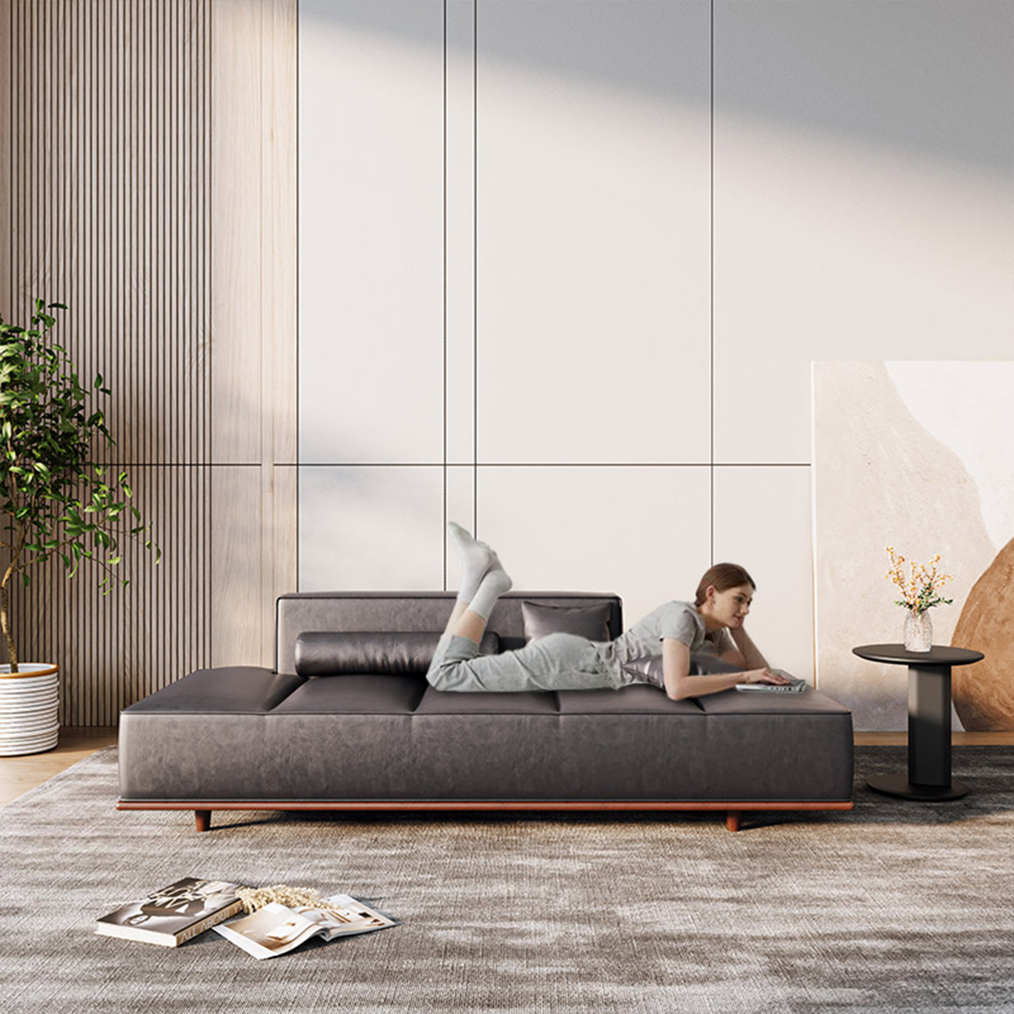 Corrigan Studio Stylish Black Sofa Daybed Couch Chaise With Ergonomic