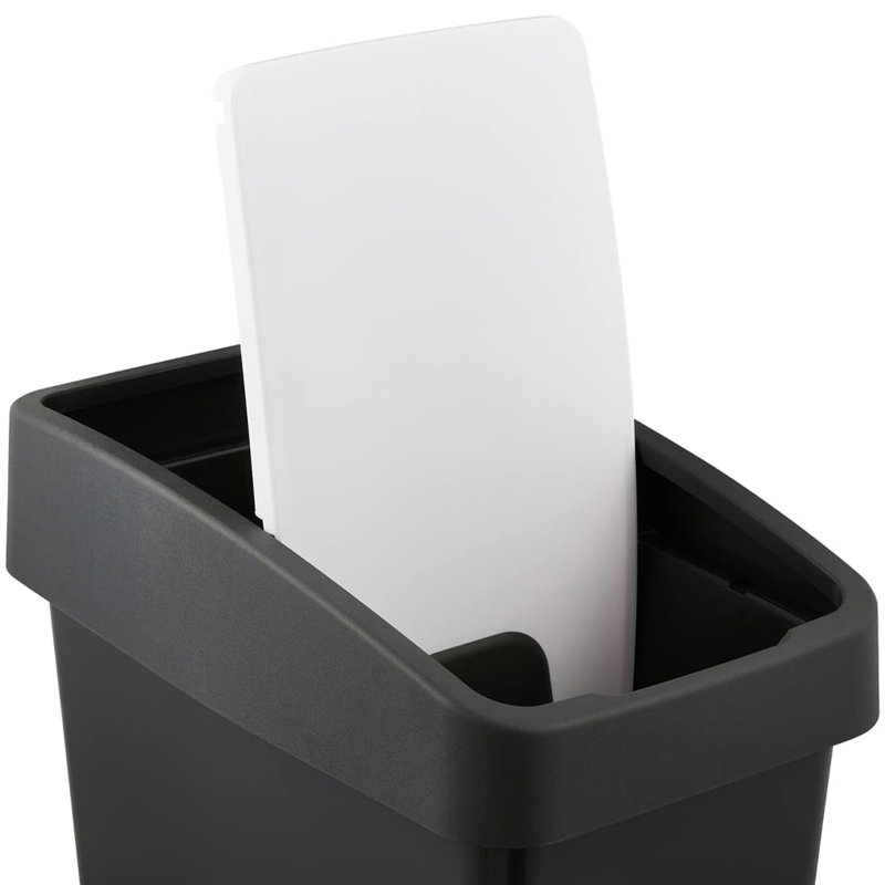 Keeeper waste bin with flip lid, 6.60, 47.50" H x 24" W x 39.50" D, Black/White