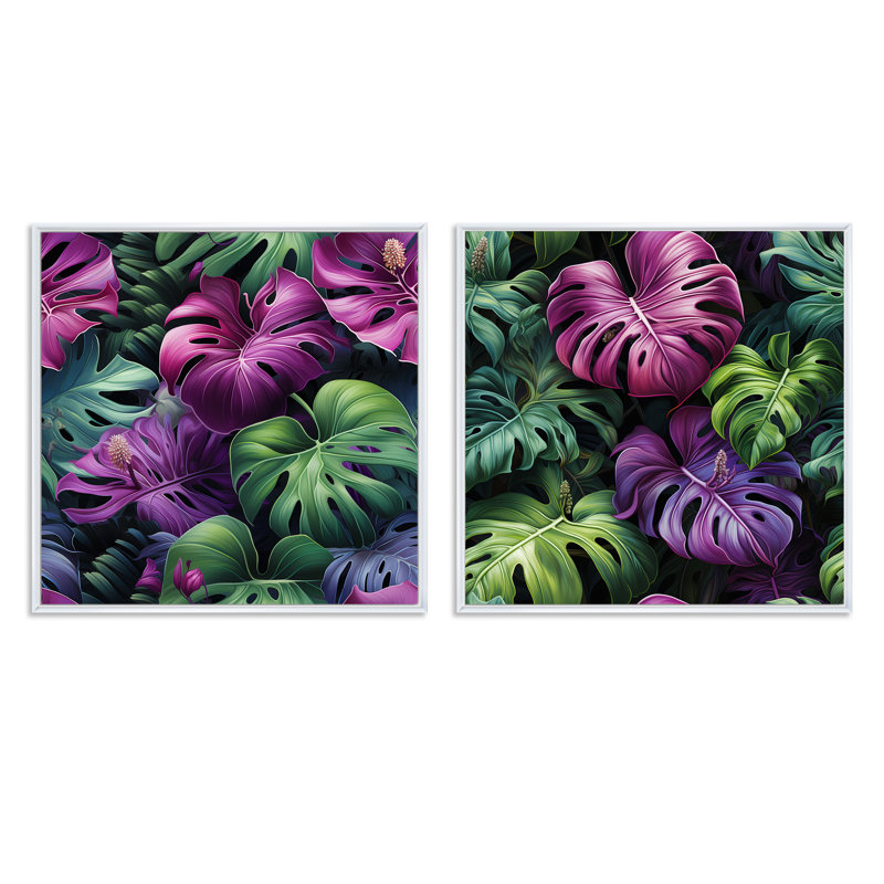 Raekwon - Ensemble de 2 collages carrés tropicaux, Cadre flottant blanc, H 36 po x l 73 po