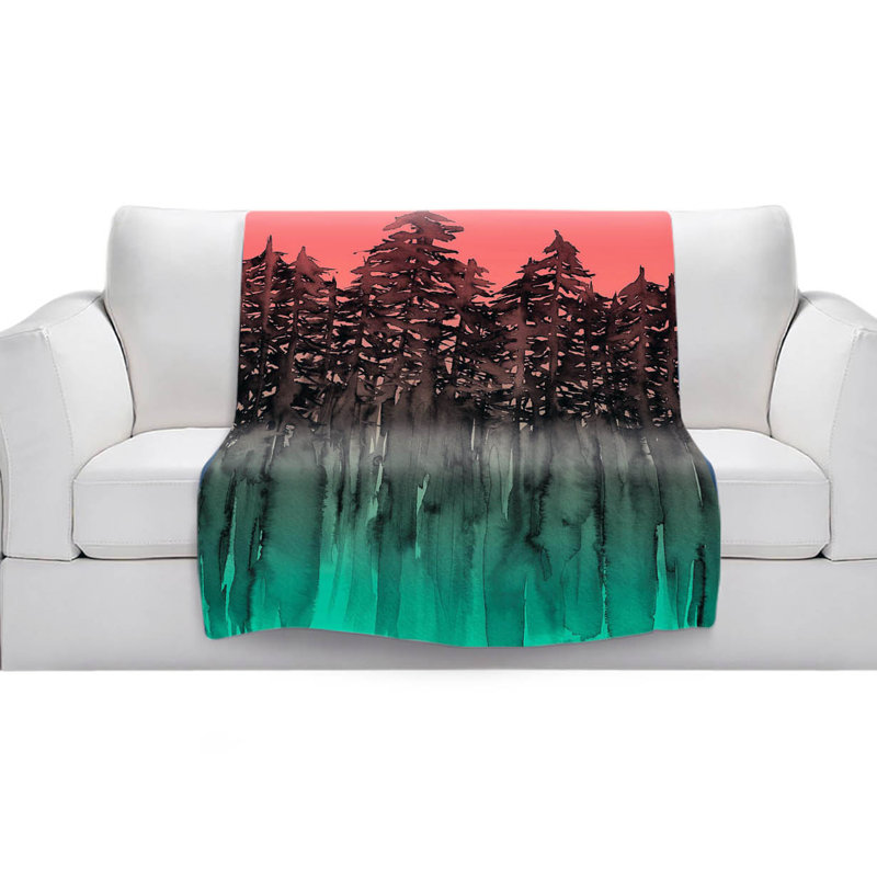 Couverture de sherpa doux vert rose forest trees, l 51 po x L 60 po