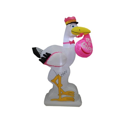 Décoration de jardin gonflable intérieure / extérieure avec cigogne rose illuminée 6 pi