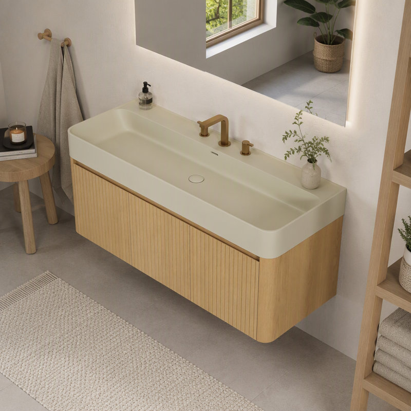 Meuble-lavabo flottant mural 72 po avec comptoir en quartz blanc et vasque circulaire blanche 72 po