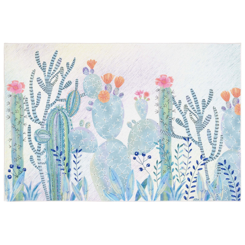 Mubariz Floral Polyester Water Resistant Non-Skid Kitchen Mat, Rectangle 4' x 6'