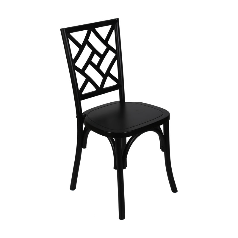 Commercial Solid Wood Stackable Dining Chair With Intricate Back, 1, Black