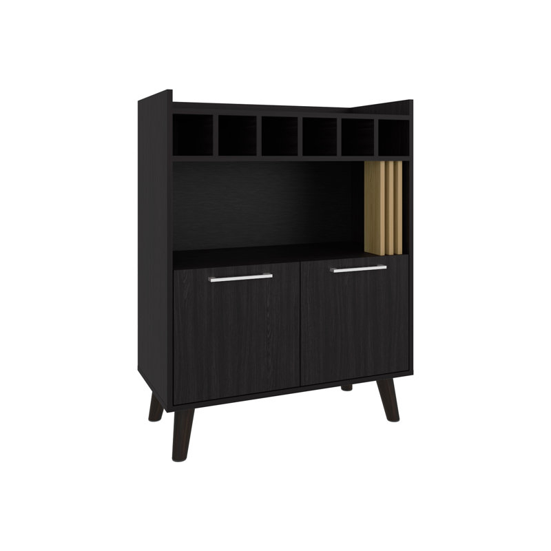 40" High Bar Cabinet With Six Bottle Cubbies, Two Double Door Cabients, Four Shelves, Living Room, Wine Rack, Liquoar Cabient