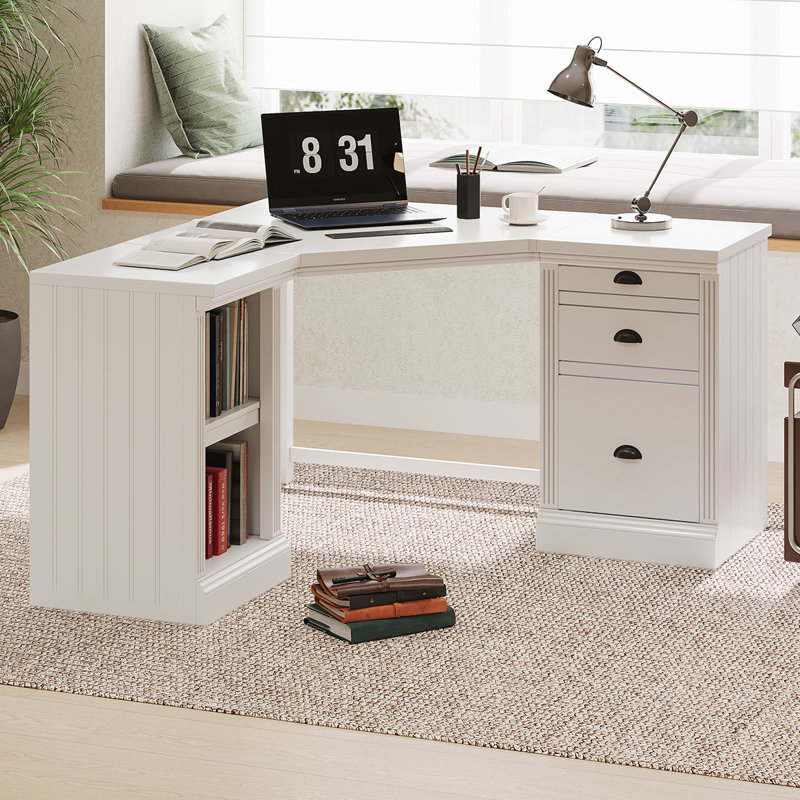 Bureau de direction moderne en L avec rangement spacieux et conception durable pour un bureau à domicile efficace