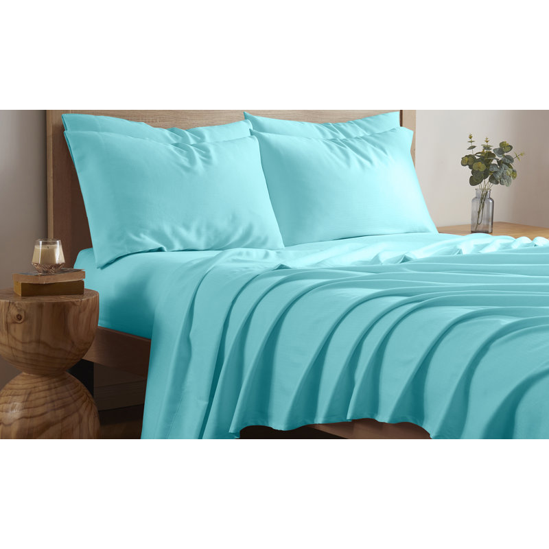 Ensemble de draps en coton 2000 fils Kathy Ireland (6 pièces), Turquoise, Grand