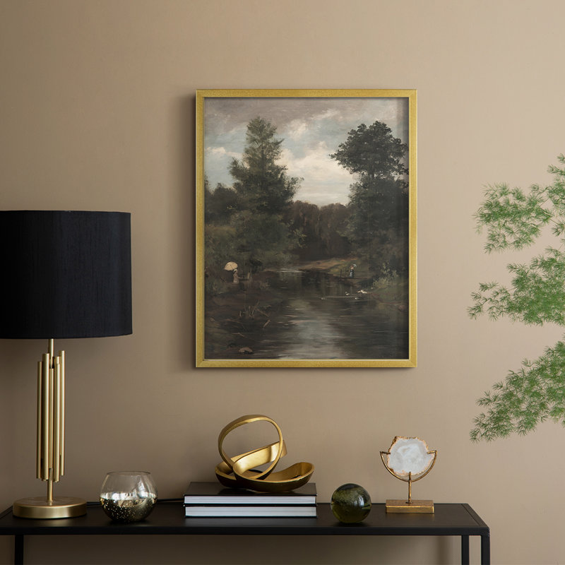Vintage Landscape CXCVII Framed Print - Solid Wood, 30" H x 24" W, Gold