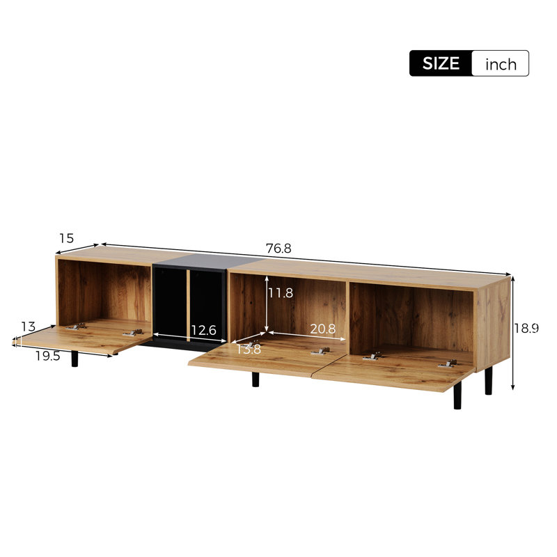 Blagden Modern TV Stand for 80'' TV with 3 Doors Media Console Table Entertainment Center with Storage Cabinet, Natural Wood