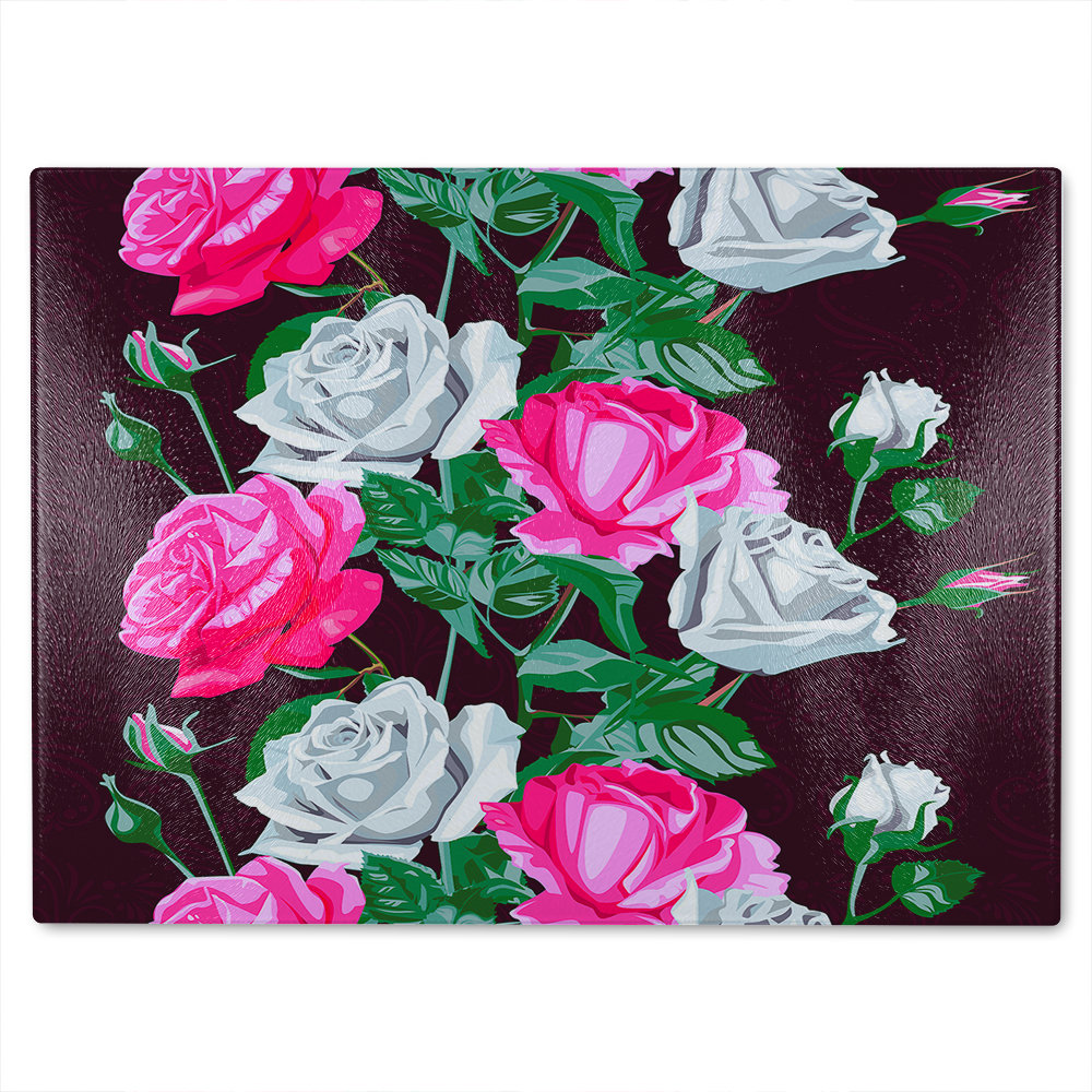 Pattern Of White Flowers Glass Chopping Board