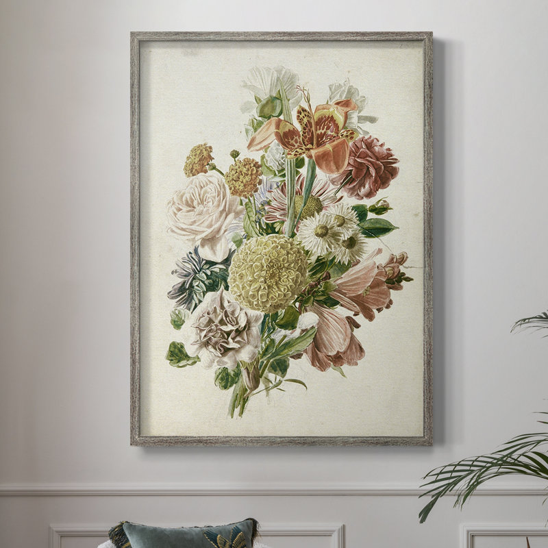 Impression florale vintage encadrée CXLIX - bois massif, H 11 po x l 9 po