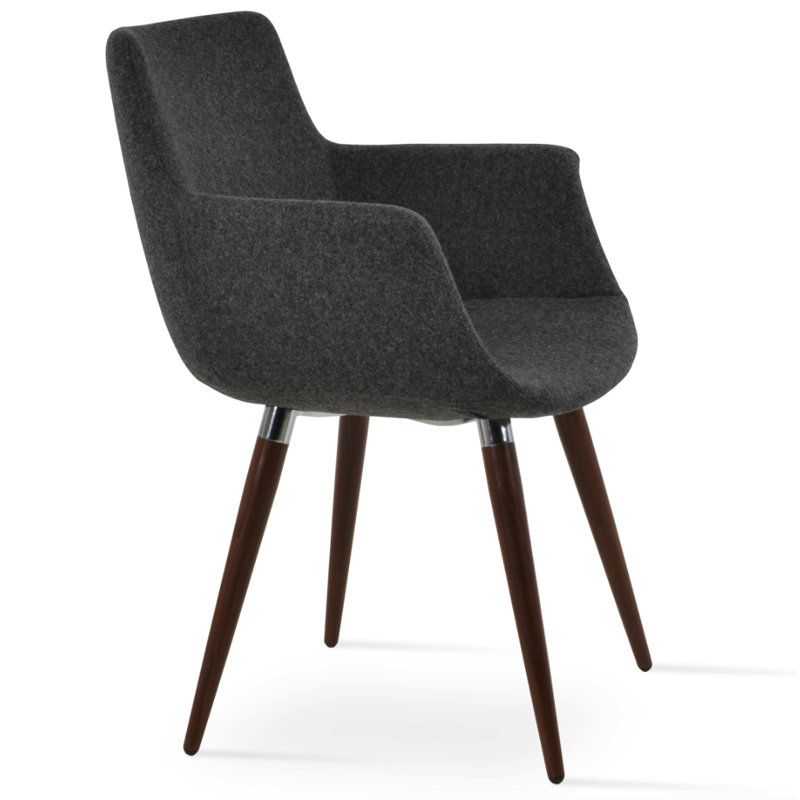 Chaise avec accoudoirs en laine Bottega Ana, Gris foncé, Noyer / Chrome