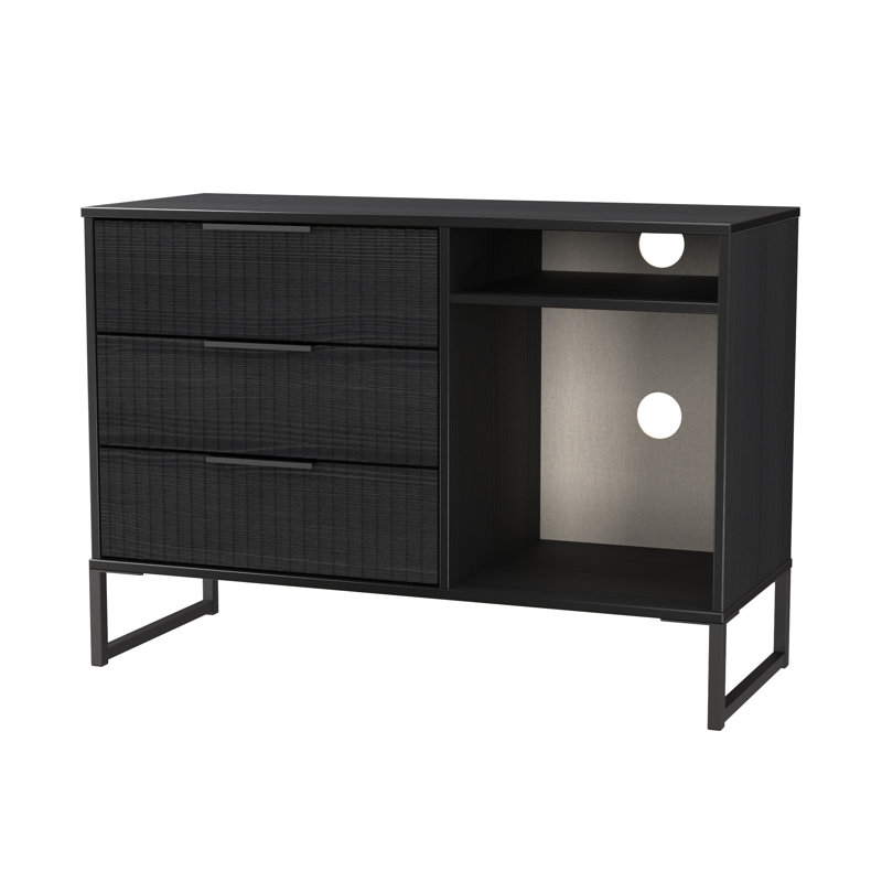 Fluted 3 Drawer TV Unit, Black