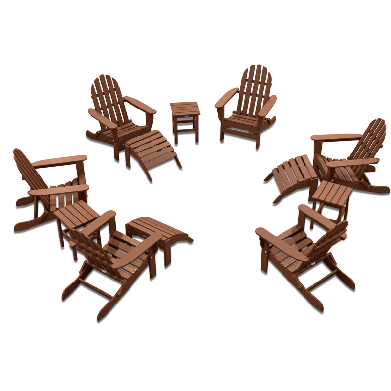 Leighton Foldable Outdoor Adirondack Set, Teak