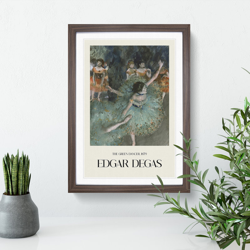 Green Ballet Ballerina Dancers by Edgar Degas - Single Picture Frame Print, Walnut Framed, 48cm H x 36cm W x 2cm D