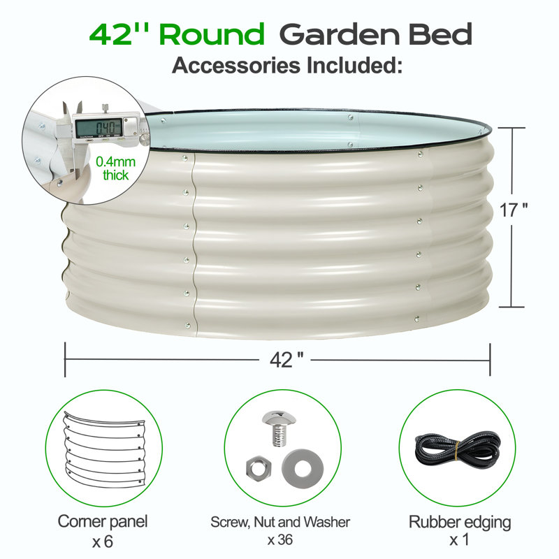Aoodor 17" Metal Raised Garden Bed, Beige, 17" H x 42" W x 42" D