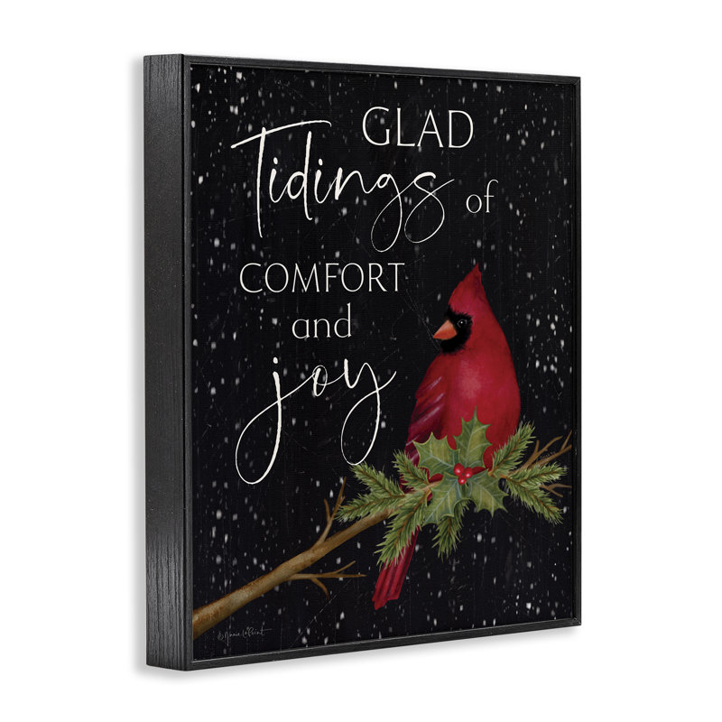 Comfort & Joy, cardinal, estampe numérique encadrée par Annie Lapoint, Giclée encadrée noir minuit, H 20 po x l 16 po