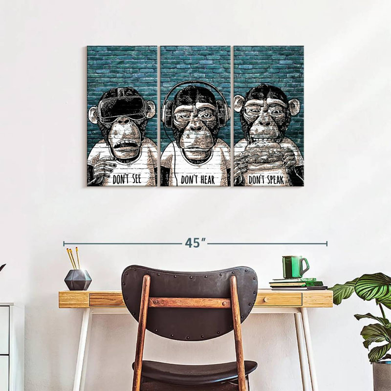 " Three Monkeys " by Existencils 3 - Pieces, 24" H x 38" W x 1.25"