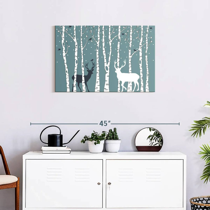 Deer In Birch Forest, 20" H x 30" W
