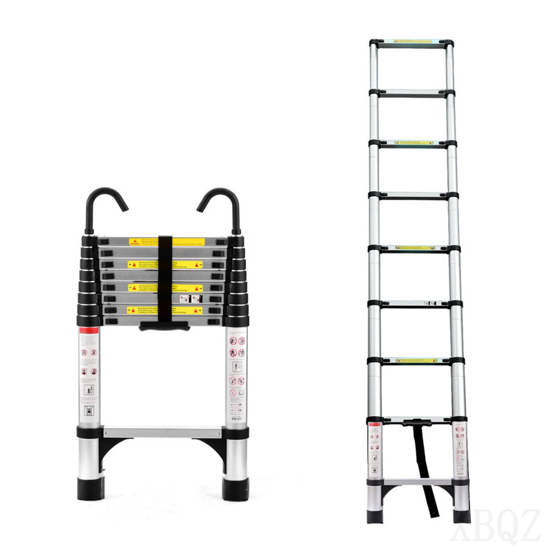 8.5ft Telescopic Ladder, Telescopic Aluminum Alloy Multi-Purpose Folding Telescopic Ladder With Hooks And Triangular Support Frame, Suitable For Outdoor Work At Home Or Rv