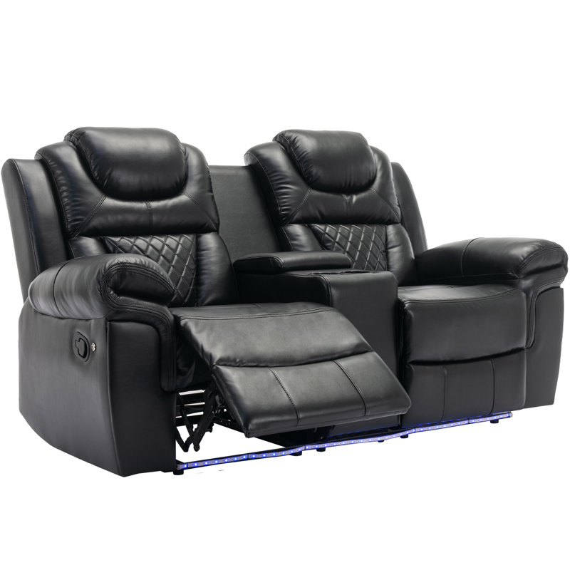 Fauteuil inclinable manuel en cuir synthétique avec lumières DEL Francis, Noir, noir, noir, noir