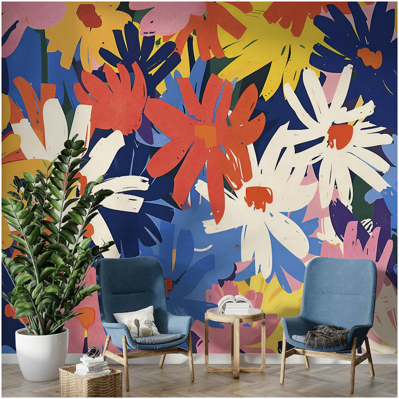 Murale éclatante florale abstraite, L 108 po x l 96 po