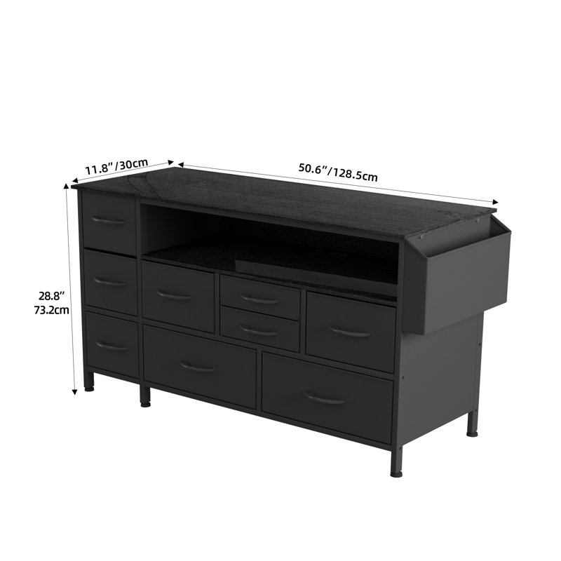 Commode 9 tiroirs, commode avec lumières RVB, contrôle intelligent, Rose