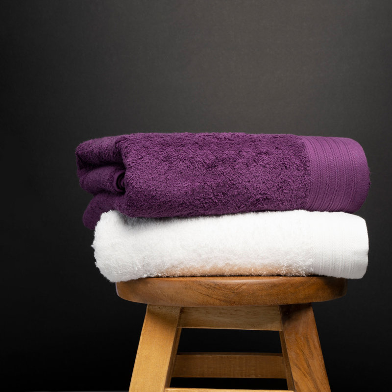 Lorena Midweight Bath Sheet, Plum/White