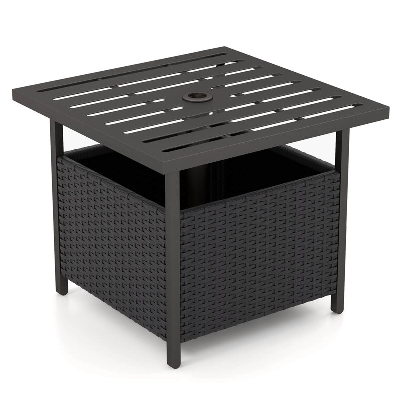 Rattan Wicker Steel Side Table Outdoor Furniture Deck Garden Patio Pool, Black