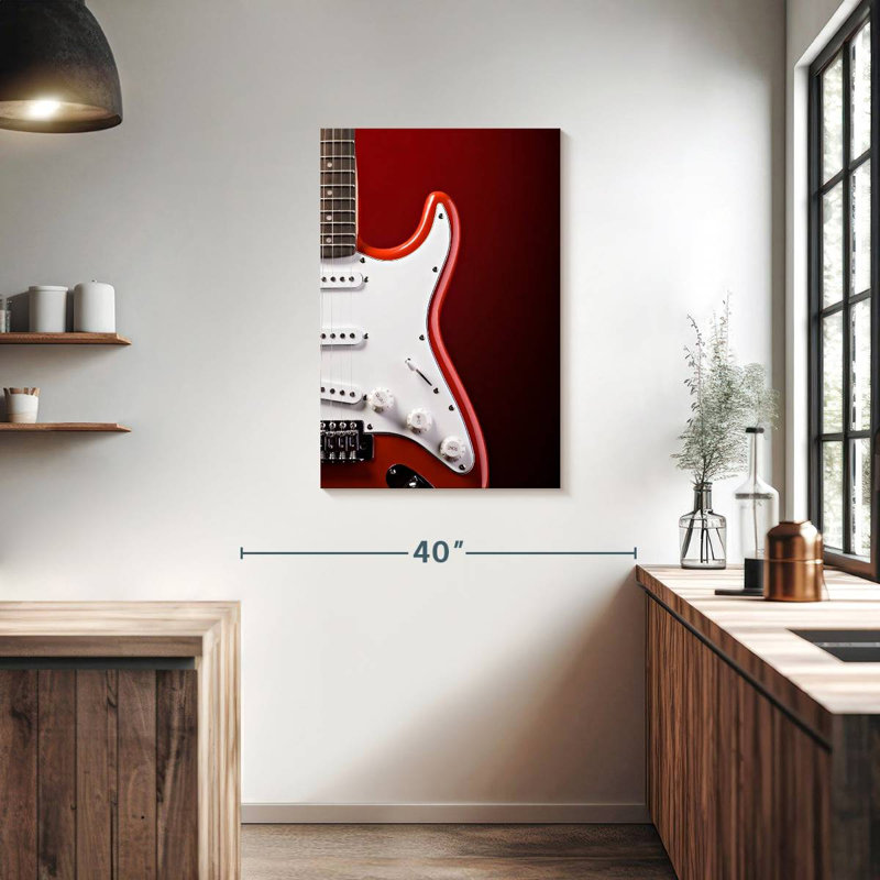 Abarca, guitare électrique moderne sur fond rouge, H 36 po x l 24 po