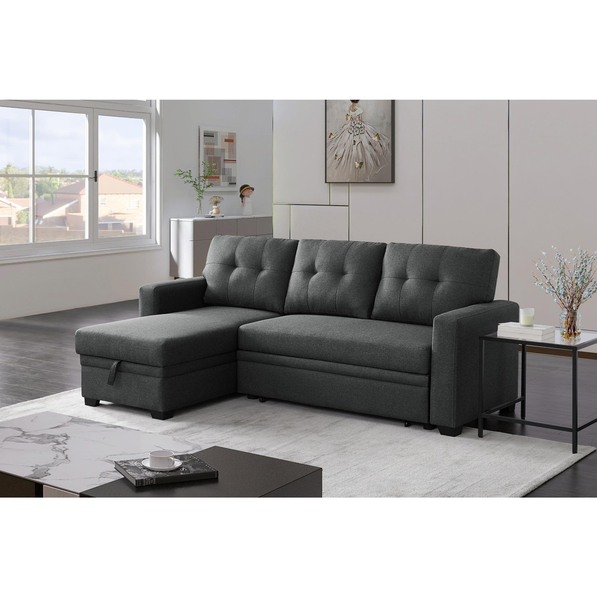 Latitude Run® Upholstered Pull out Sectional Sofa with Chaise - Wayfair ...