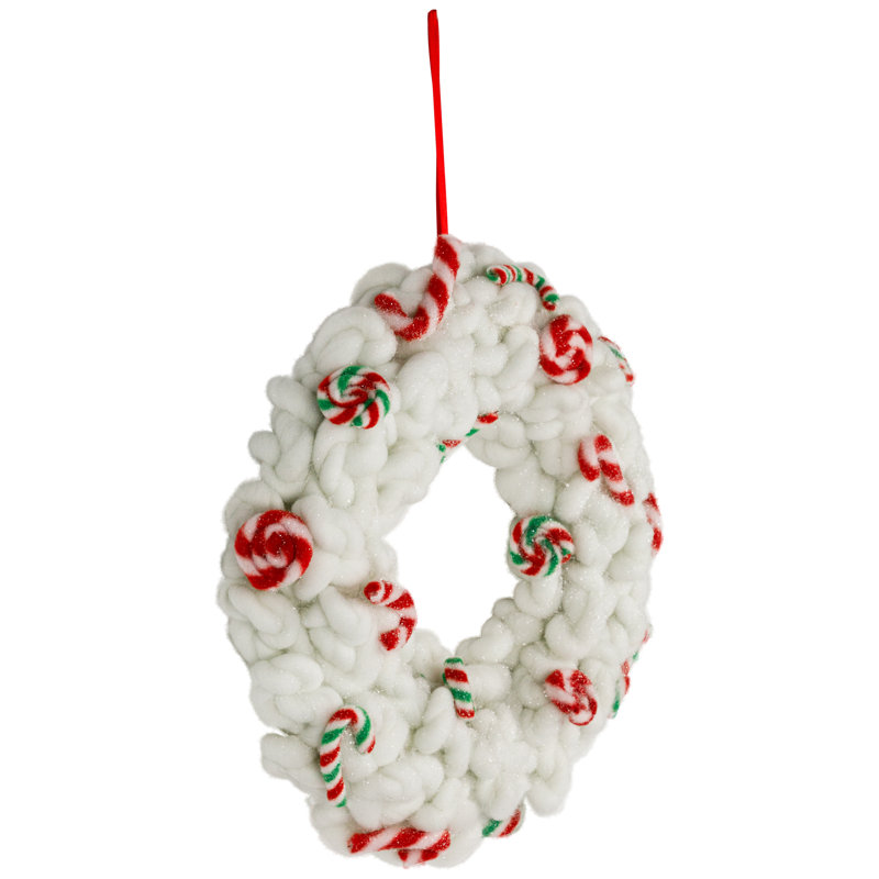 Plush Peppermint And Candy Canes Christmas Wreath Decoration - 13" - Unlit