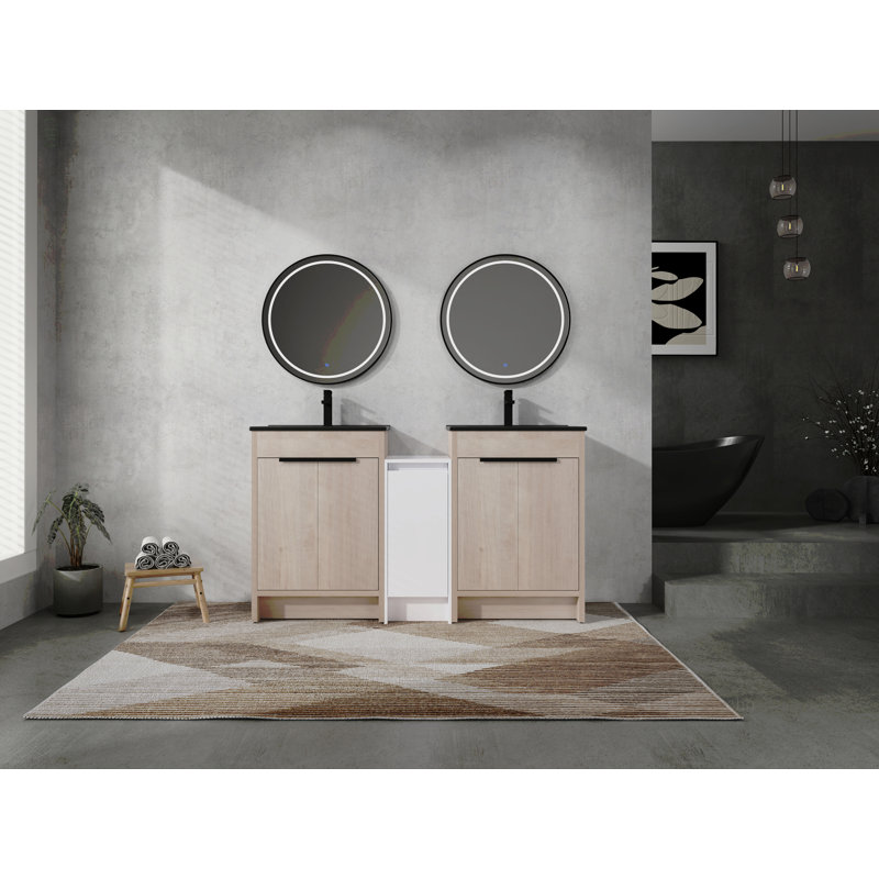 Meuble-lavabo autoportant de 60 pouces avec lavabo en céramique et armoires de rangement, porte à fermeture douce, armoire combinée 02424 * 2 + 0312, ensemble KD